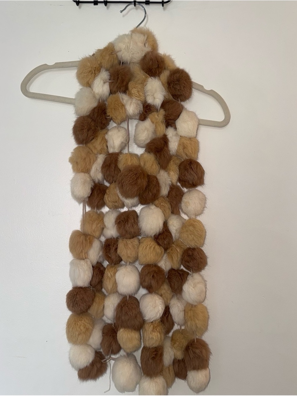 Plush Pom Pom Scarf in Cream, Tan & Brown